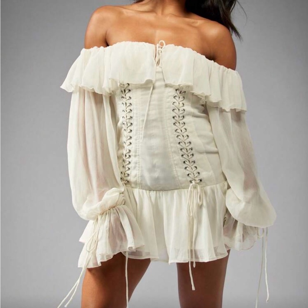 Missguided Cream Off-Shoulder Mini Dress